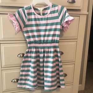 Matilda Jane pink and green stripe ruffle dress VGUC size 12